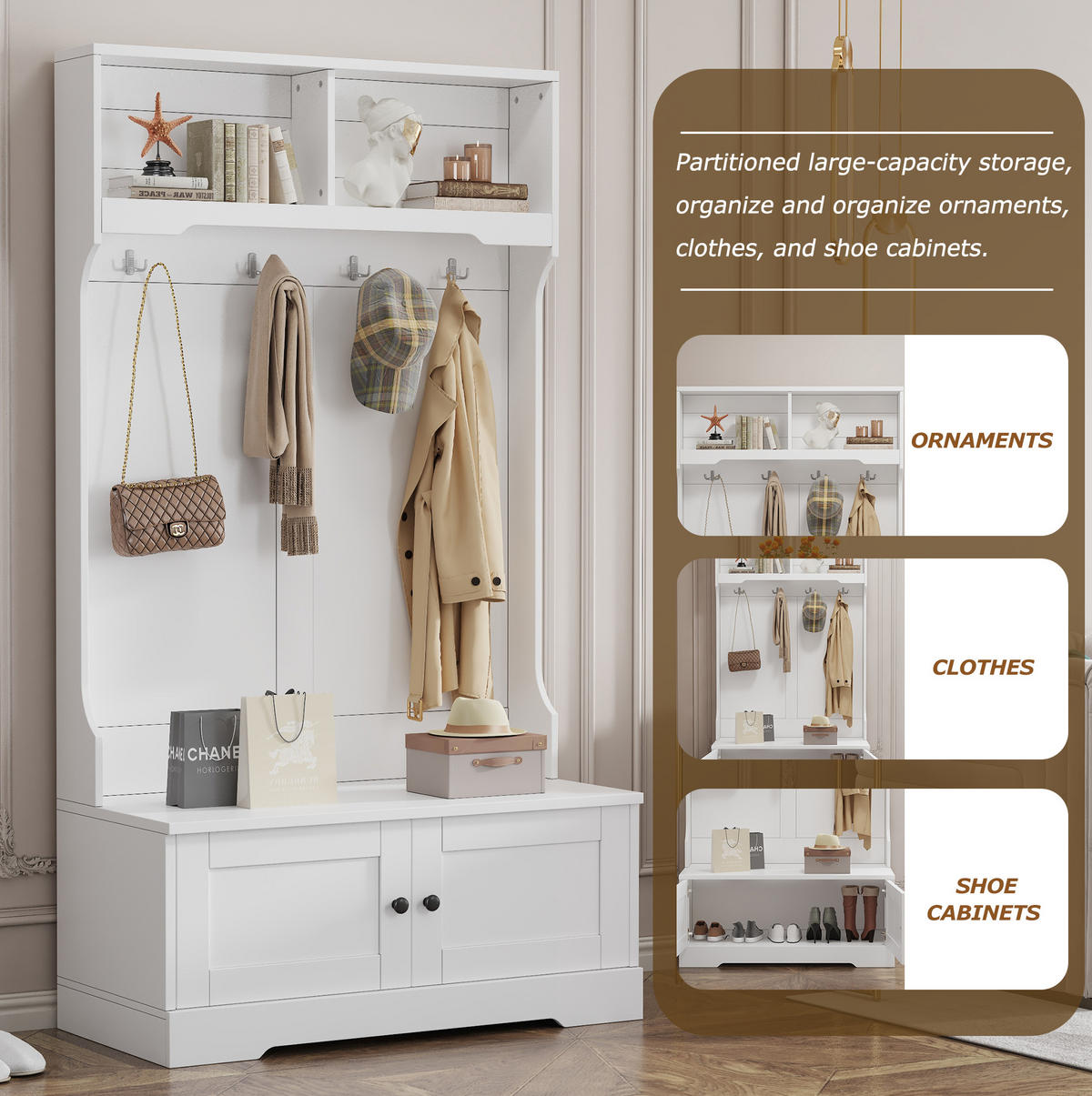 GARDEROBE 101,5/183 cm Weiß aus Spanplatte mit Sitzbank - Weiß, Holzwerkstoff (101/183/47cm) - OKMYHOME