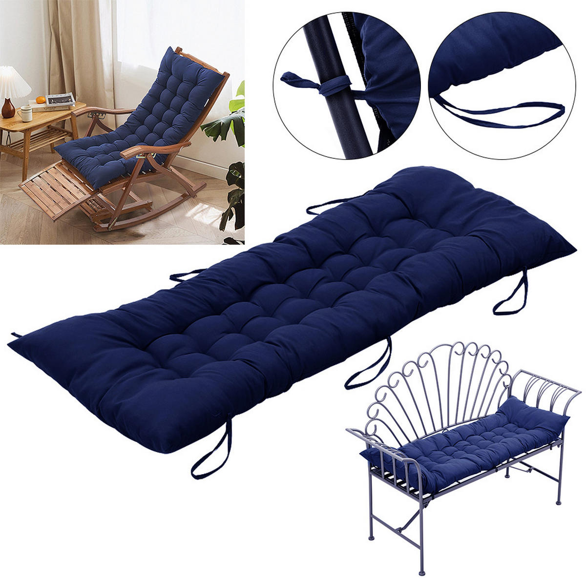 LIEGESTUHLKISSEN aus Baumwollmischung in Dunkel Blau Dickes, weiches und bequemes für den Außenbereich 125 cm x 48 cm - Dunkelblau, Textil (48/125cm) - Livingandhome