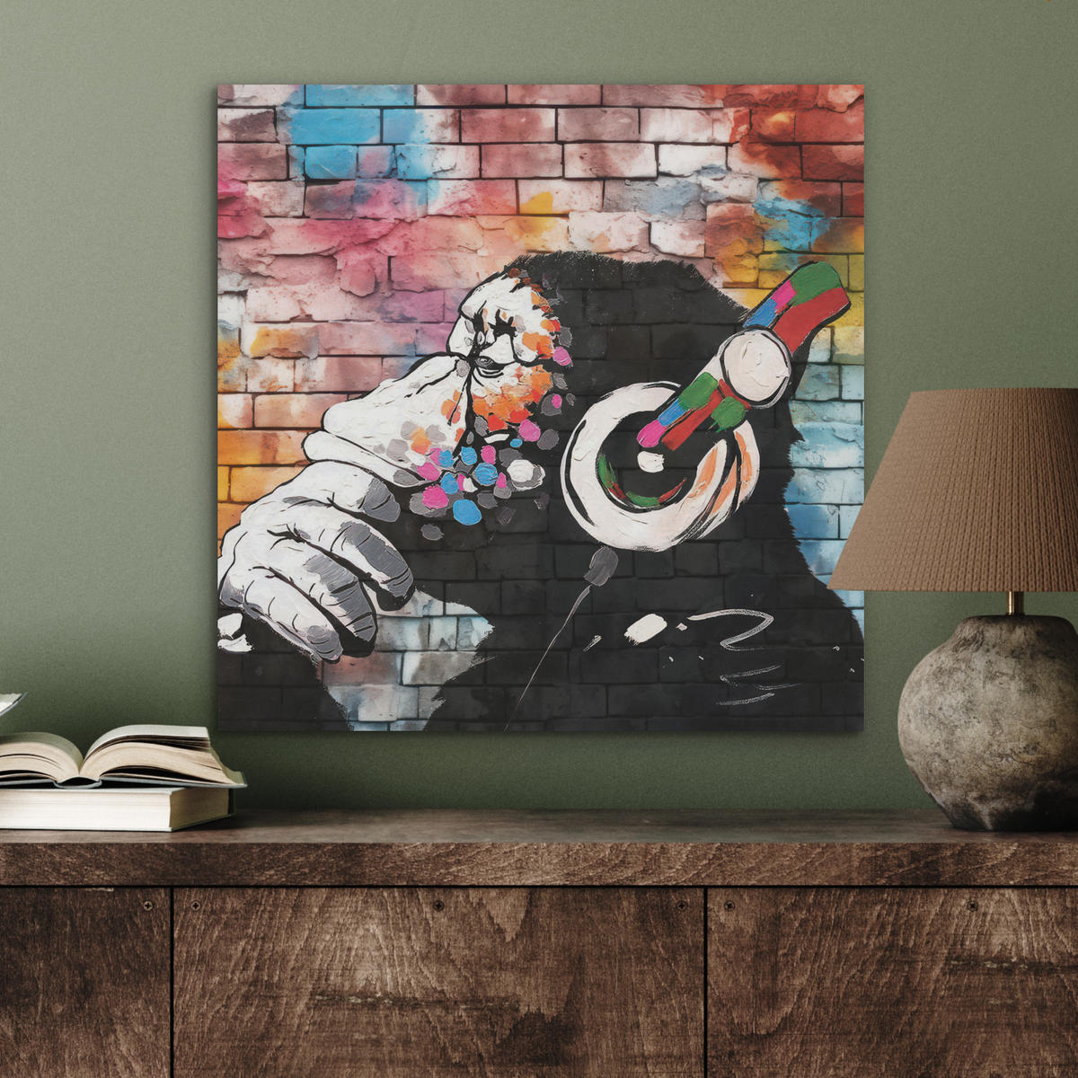 AKUSTIKBILD Affe - Graffiti - Musik Wandbilder 60x60 cm - Multicolor, Kunststoff (60/60/0.9cm) - MuchoWow