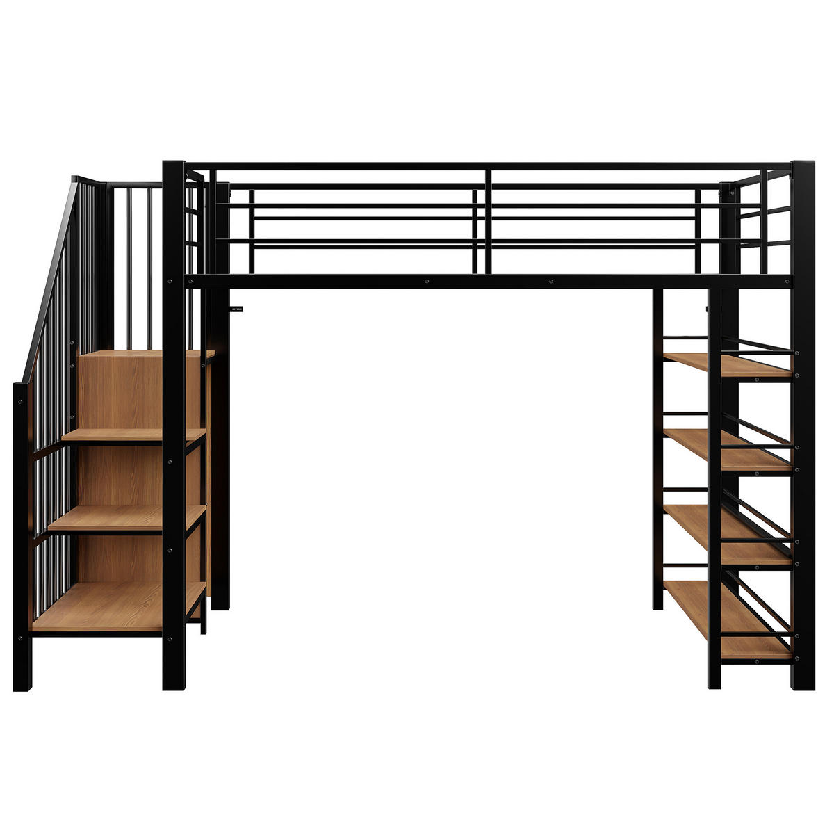 HOCHBETT 90/200 cm mit Sicherheitstreppe, Kleiderschrank und Regalen aus Metall, Schwarz/Weiß - Schwarz, Metall (90/200cm) - Redom