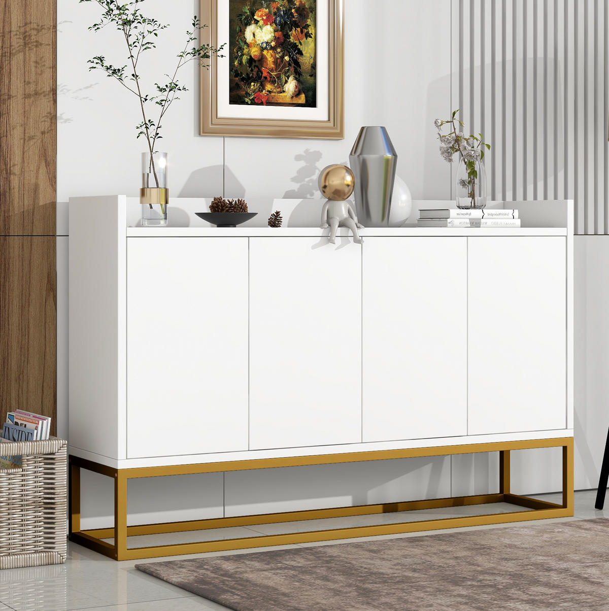 SIDEBOARD 120/30/80 cm aus Holzwerkstoff mit 4 grifflosen Türen Weiß - Weiß, Holzwerkstoff (120/80/30cm) - Modenvie