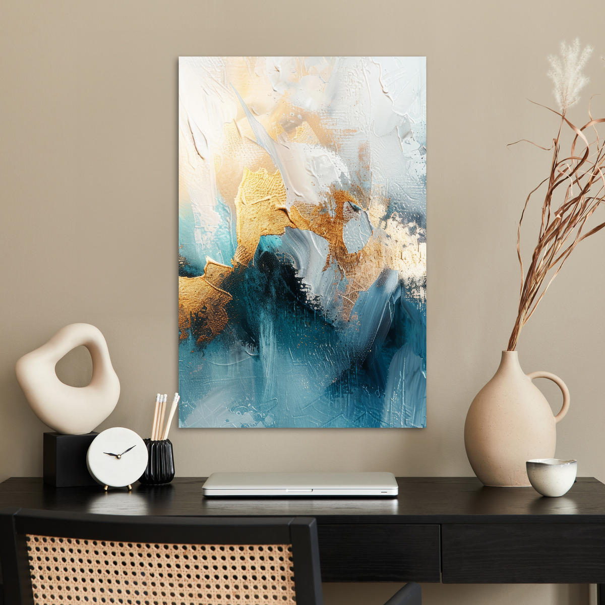 POSTER Abstrakt - Kunst - Gold - Blau 40x60 cm - Petrol, Papier (40/60/0.1cm) - MuchoWow