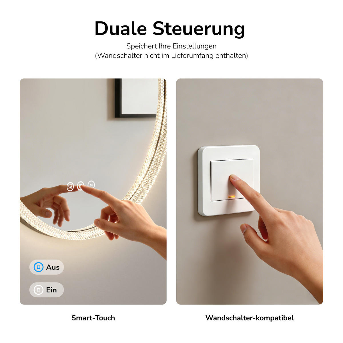KOUPELNOVÉ ZRCADLO s LED osvětlením Ø 60 cm, černý rám, 3 barvy světla, funkce proti zamlžování - černá, sklo (60/60/4.3cm) - EMKE