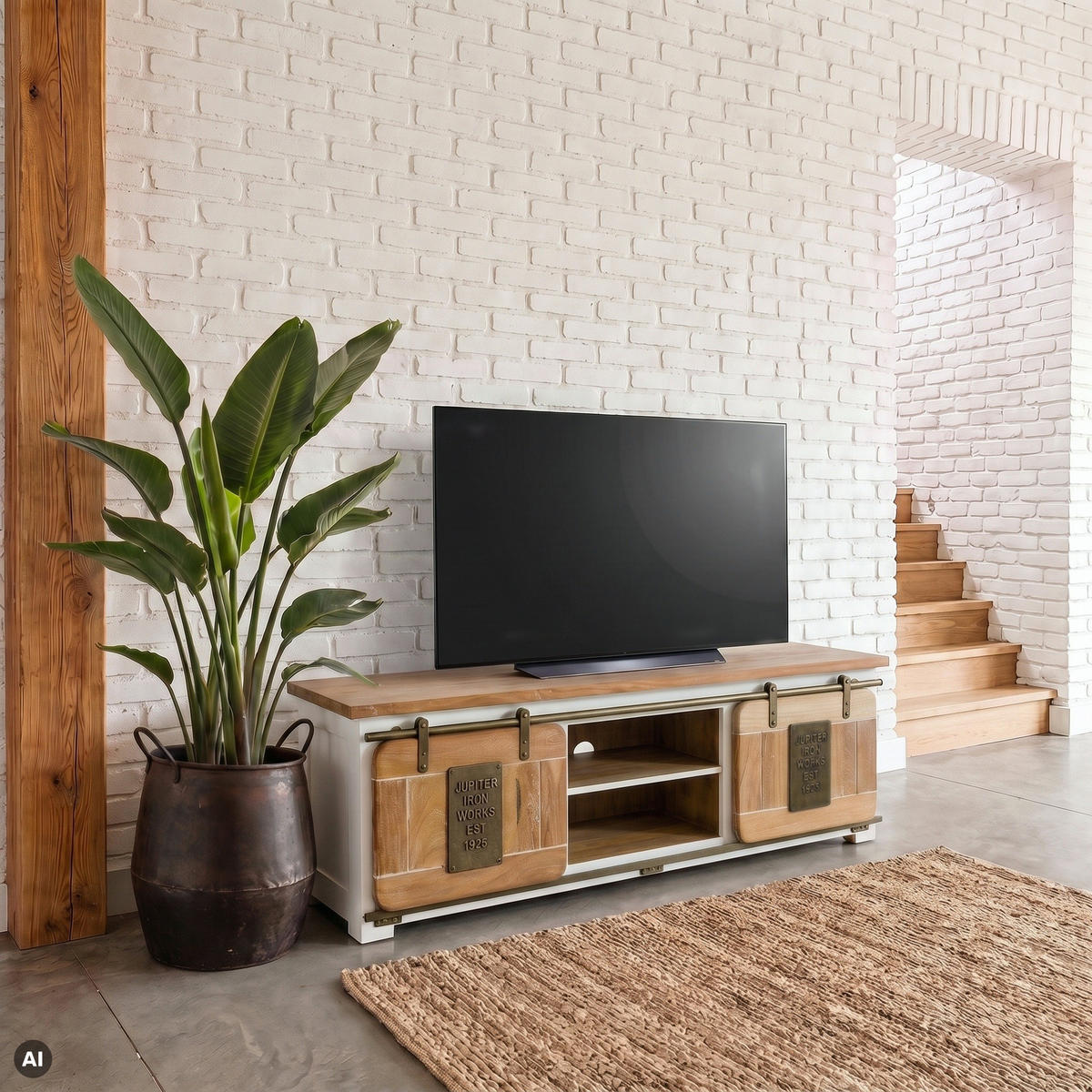 TV-BOARD Mango 160x45x50 weiß lackiert RAILWAY #501 - Weiß, Holz (160/50/45cm) - Massivmoebel24