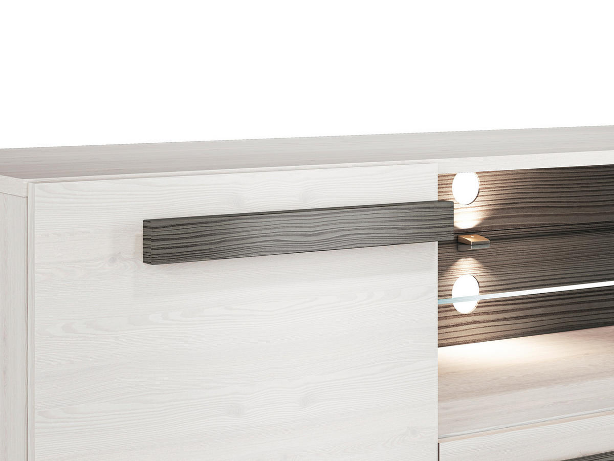 LOWBOARD Blanco Pinie weiß / grau 165 / 42 / 55cm - Weiß, Holz/Holzwerkstoff (165/55/42cm) - Feldmann-Wohnen