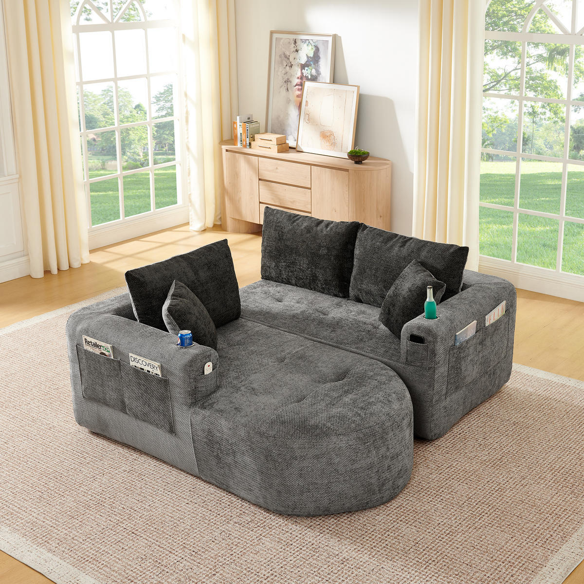 ECKSOFA DE-35043 L-Form mit Becherhalter Grau - Grau, Textil (170/255cm) - ComfortXL