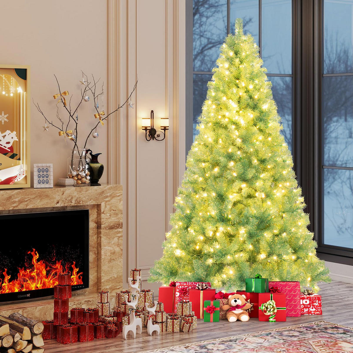 WEIHNACHTSBAUM Tannenform mit warmweißen LEDs 225 cm fruchtgrün - Grün, Metall (225cm) - COSTWAY