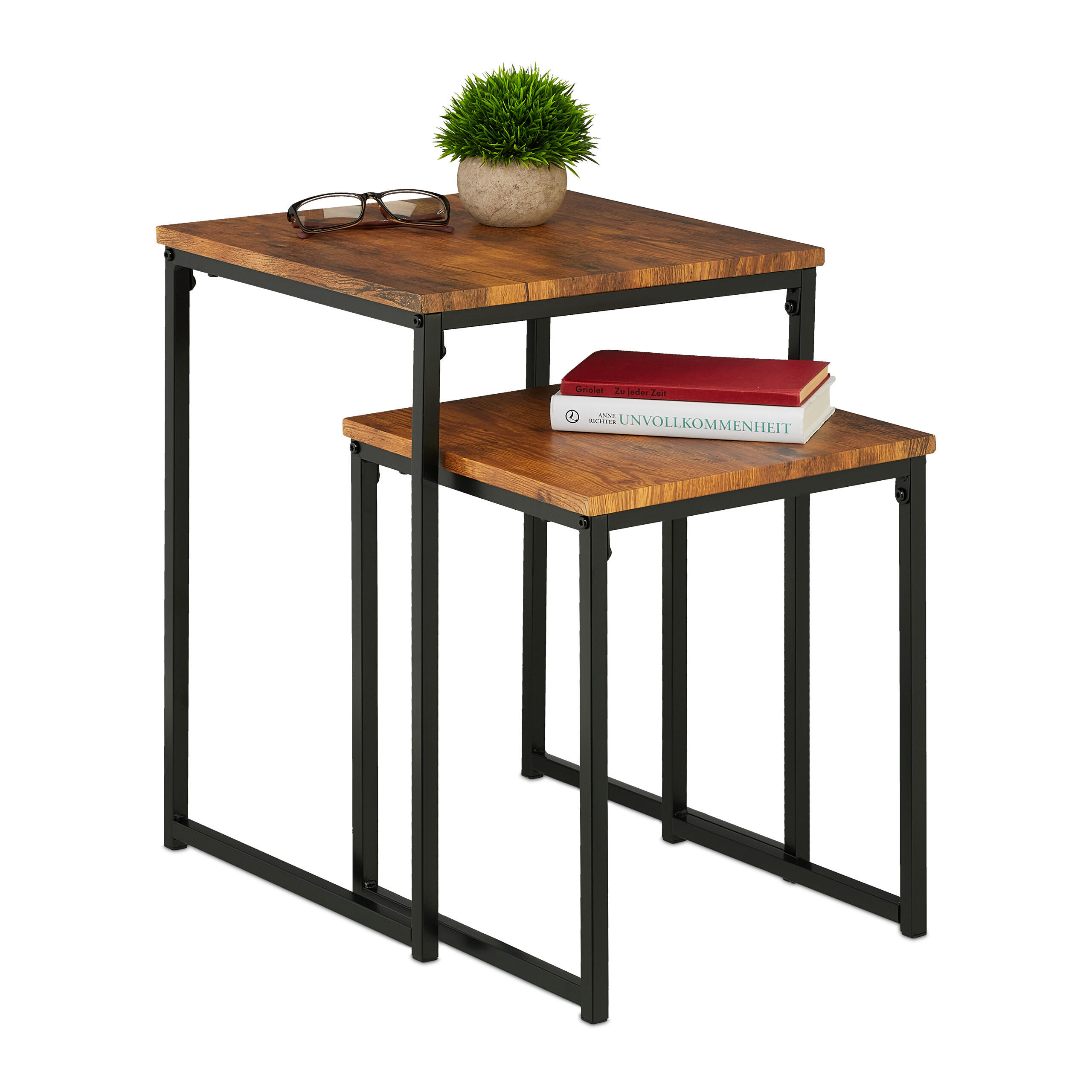2XBEISTELLTISCH - Braun, Holzwerkstoff/Kunststoff (40/40/54cm) - Relaxdays