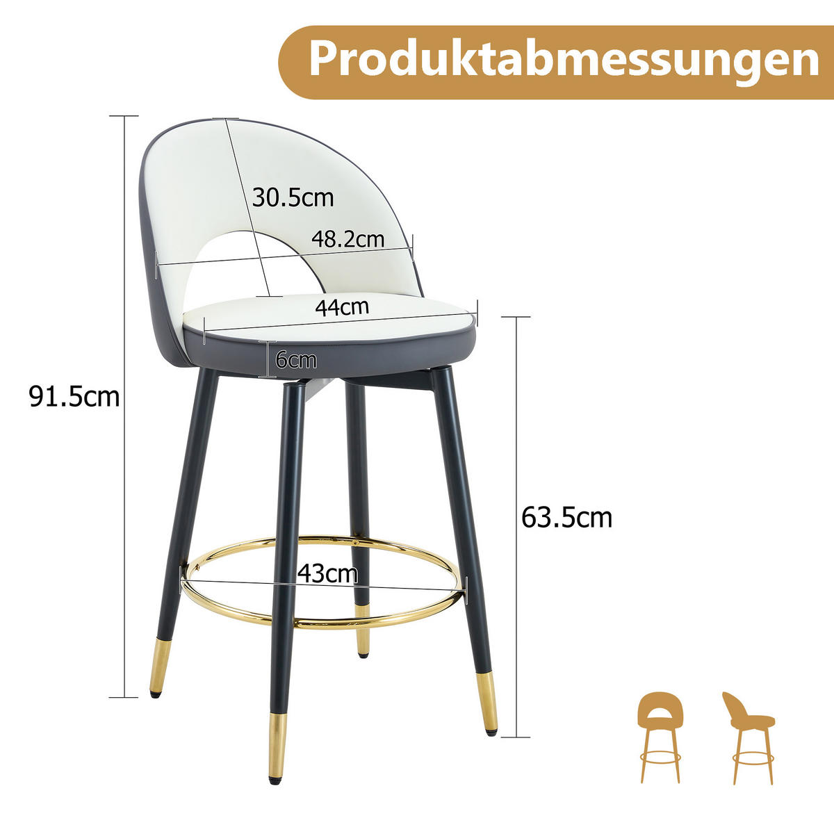 BARHOCKER 2er-Set Dunkelgrau/Weiß mit PU-Leder und 360° Drehfunktion - Dunkelgrau, Metall (44/91.5/44cm) - PANGIVO