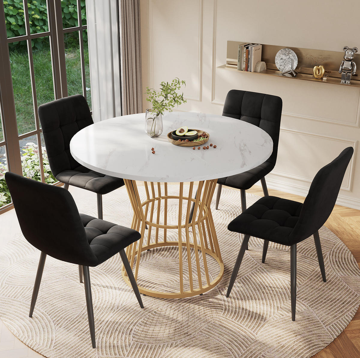 ESSTISCH 100x100x75 cm in Weiß aus MDF mit Marmoroptik auf stabilem Metallgestell - Weiß, Holzwerkstoff (90/75.5/18.5cm) - Modfu