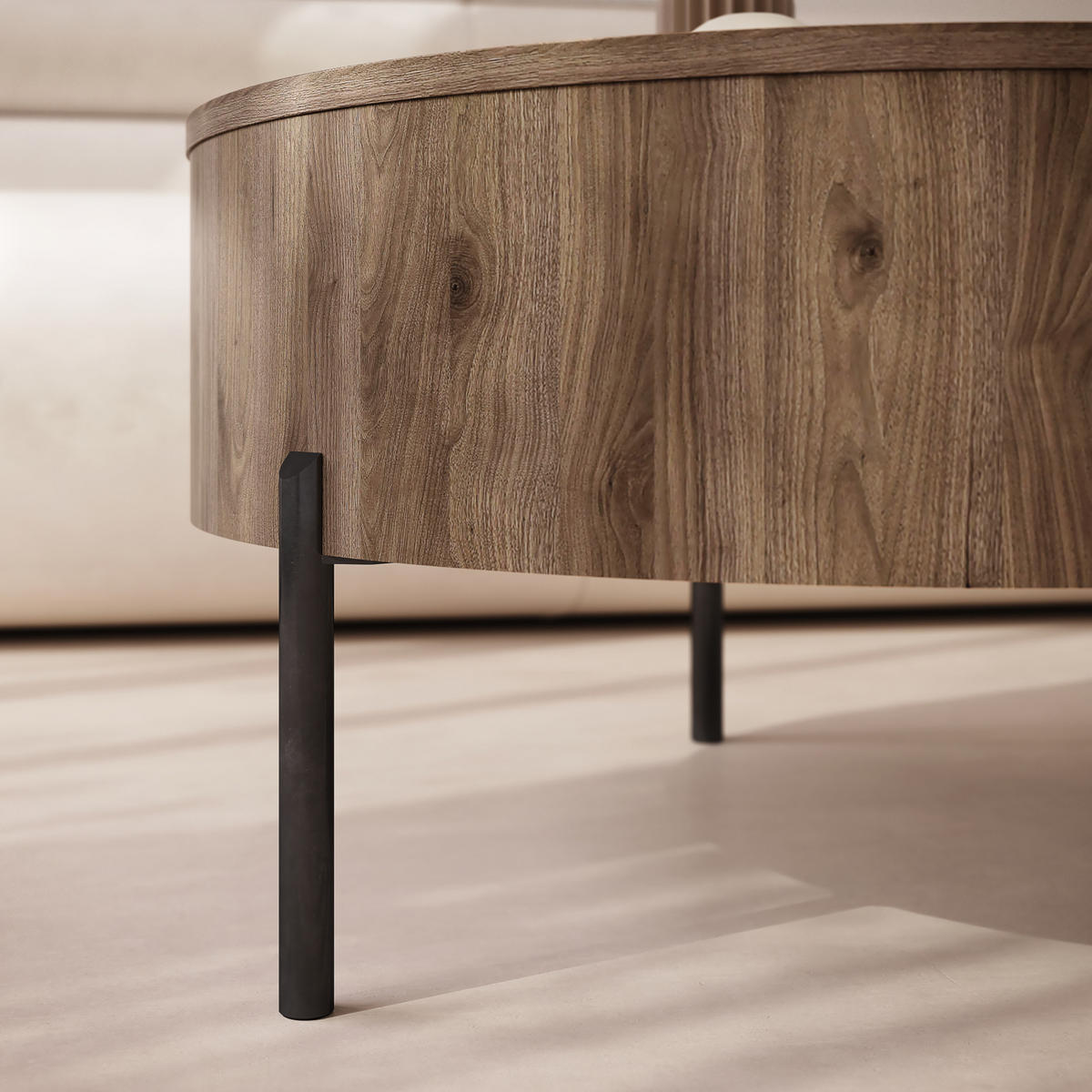 COUCHTISCH rund aufklappbar höhenverstellbar Stauraum 79/79/42 cm - Nussbaumfarben, Holzwerkstoff (79.5/79.5/42.7cm) - designimpex