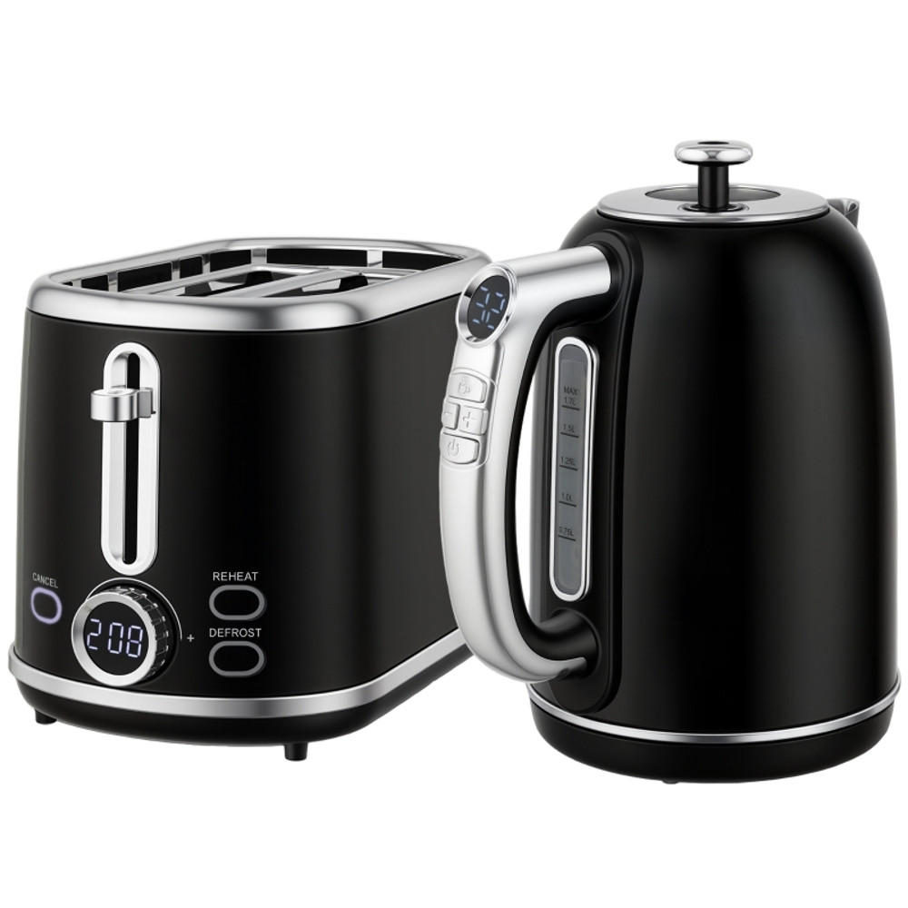 WASSERKOCHER-TOASTER SET Retro Design Temperaturregelung Schwarz - Schwarz, Kunststoff (15.9/24.8/23.2cm) - Rolipo