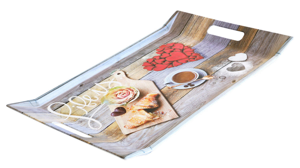 TABLETT Frühstück, rechteckige Serviertablett mit Griff 47x31 cm - Grau, Kunststoff (31/3/47cm) - Lashuma