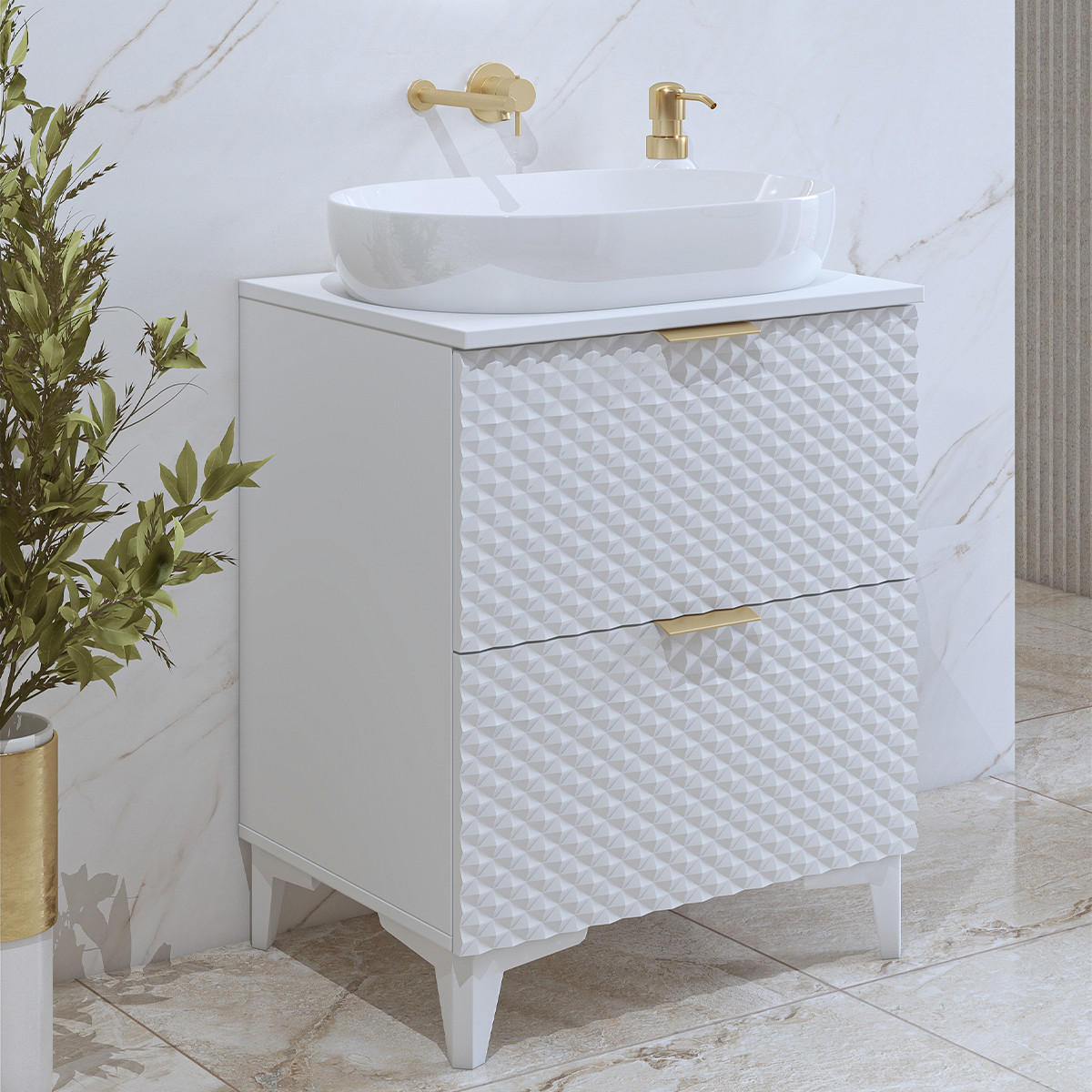 WASCHTISCHUNTERSCHRANK 60.4cm Cléa Weiß - Weiß, Holzwerkstoff (60.4/62.6/48.5cm) - Petits-meubles