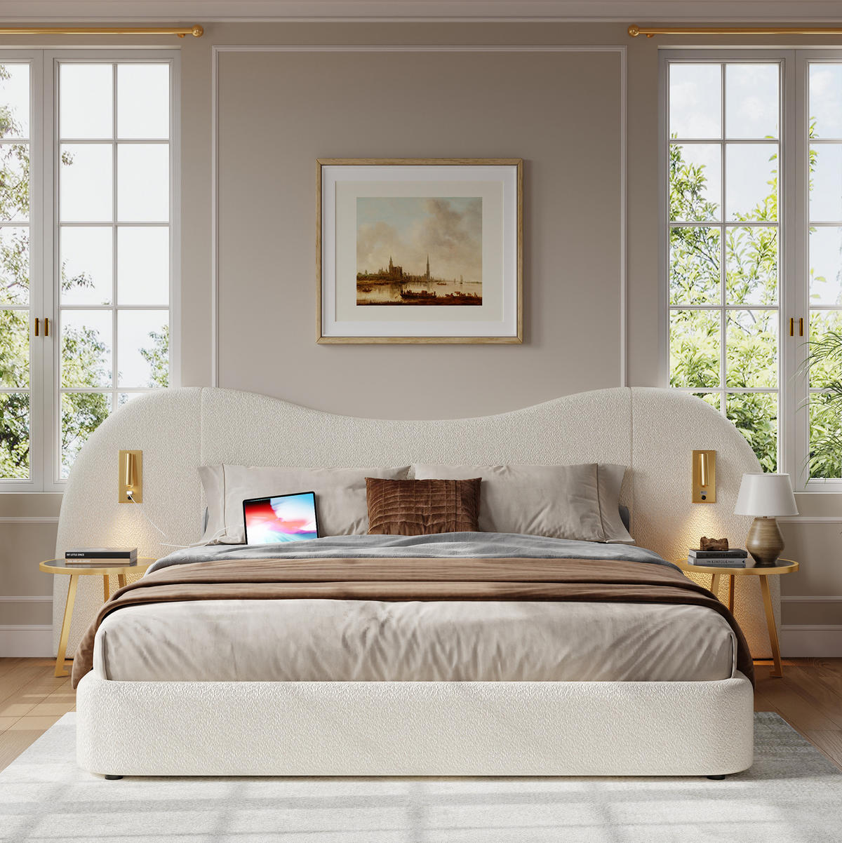 POLSTERBETT aus Schleife 180x200 cm in Weiß mit Stauraum & USB & Leselampe - Weiß, Textil (180/200cm) - Modfu