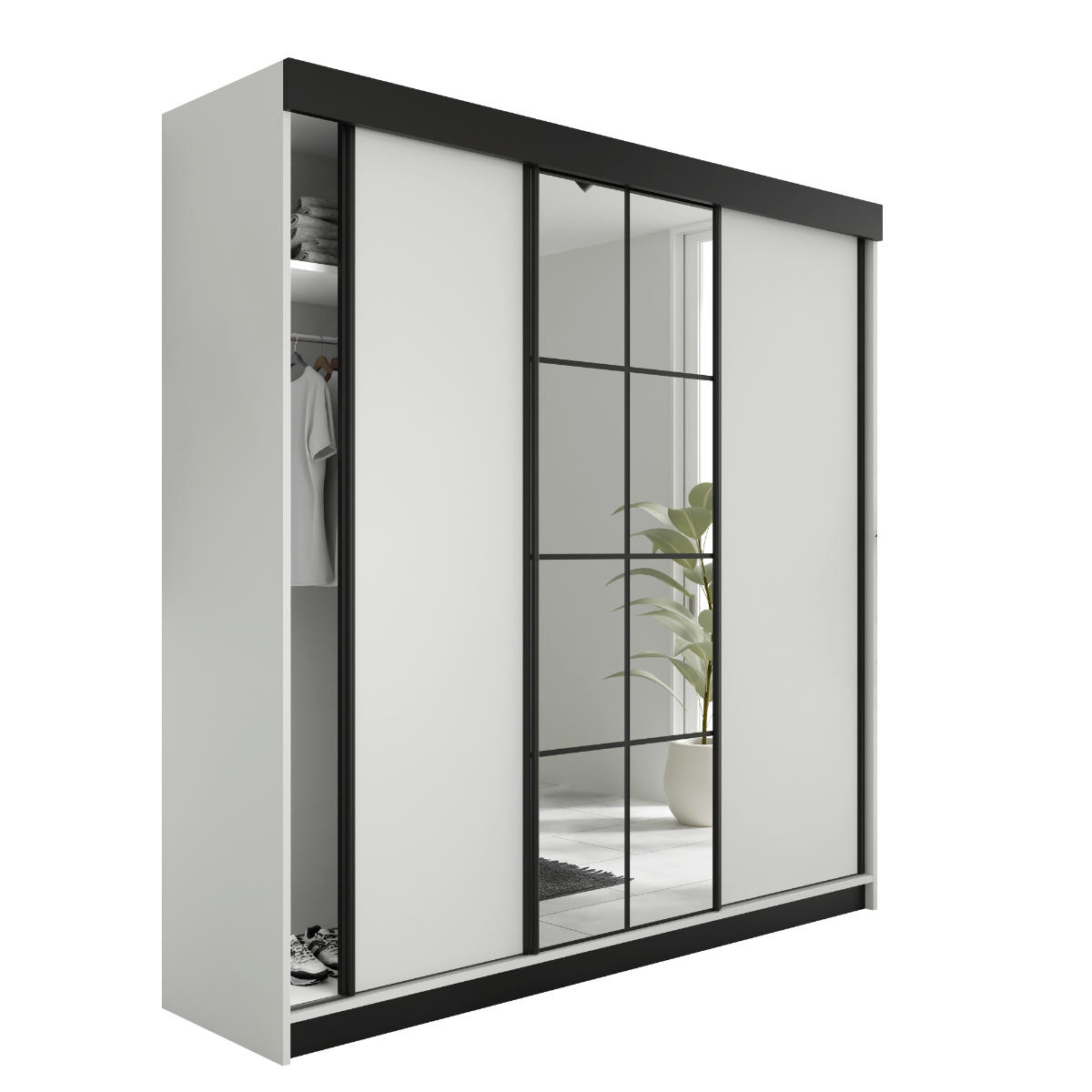 SCHIEBETÜRENSCHRANK LAMARO Weiß 200x205x59cm - Weiß, Holzwerkstoff (200/205/59cm) - Kier Furniture