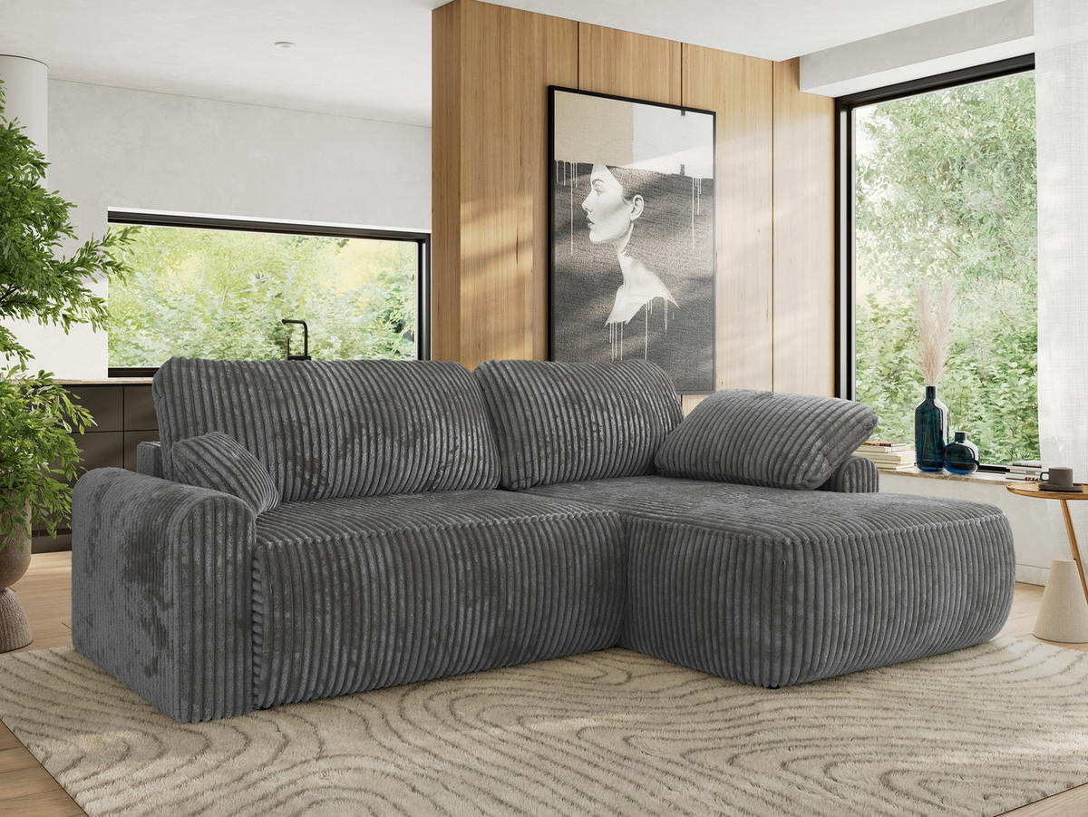 ECKSCHLAFSOFA CUBO L Dunkelgrau Cord - rechts - Dunkelgrau/Schwarz, Kunststoff/Textil (187/273cm) - MKS