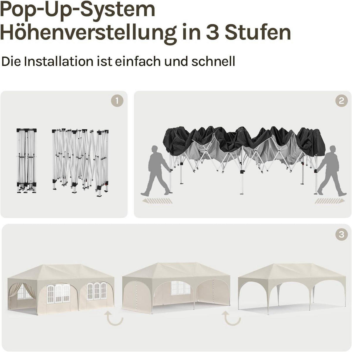 PAVILLON, Faltpavillon 3x6 m, mit 6 Seitenwänden, Grün - Beige, Metall (300/250/600cm) - Woltu