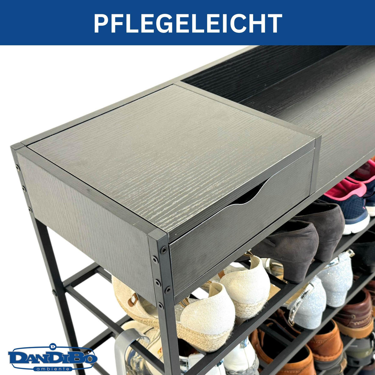 SCHUHREGAL 6 Etagen Metall Schwarz 100/29/100 cm - Schwarz, Metall (100/100/30cm) - DanDiBo