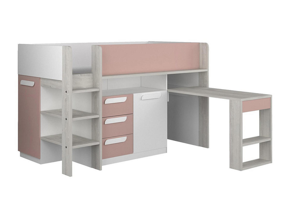 BETTKOMBINATION - 1 Person - holz - rosa, naturfarben hell Loukala - Altrosa, Holz (90/200cm) - Vente-Unique