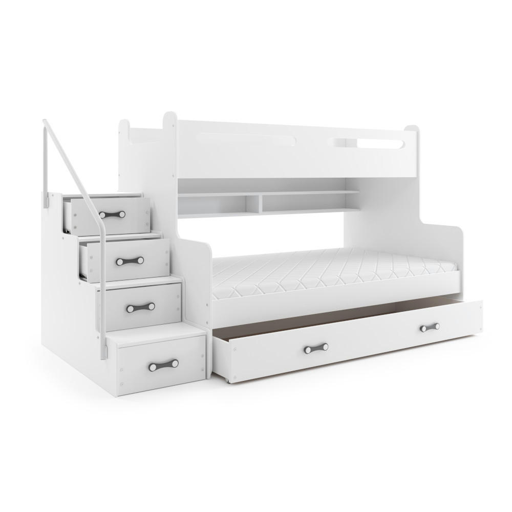 ETAGENBETT Max 3 200x80cm / 200x120cm mit Schublade und Lattenrost - Weiß, Holzwerkstoff (120/200cm) - Interbeds