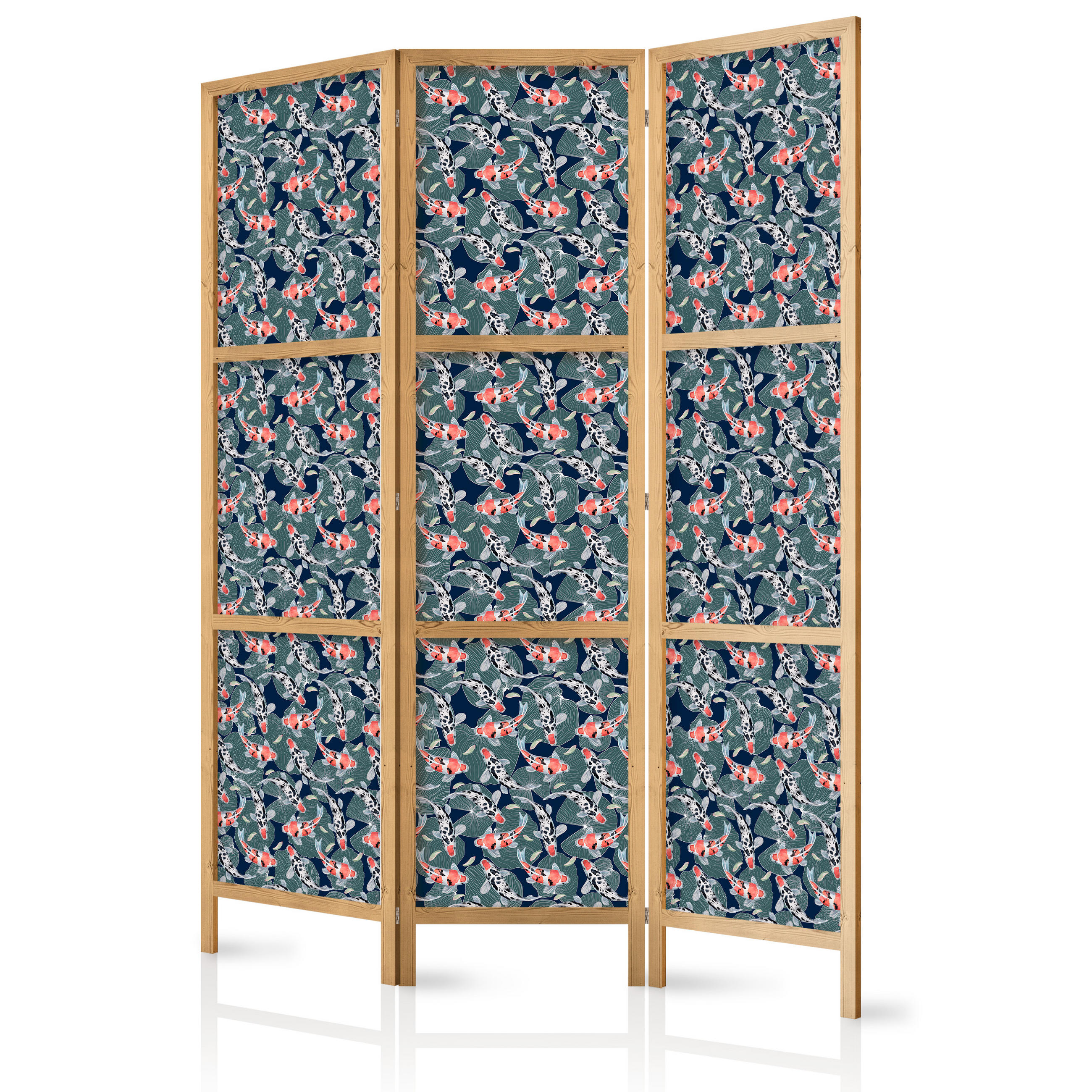 PARAVENT Japanischer 3-tlg 135x172 cm Koi Fische - Multicolor, Holz/Textil (135/172/3cm) - Muralo