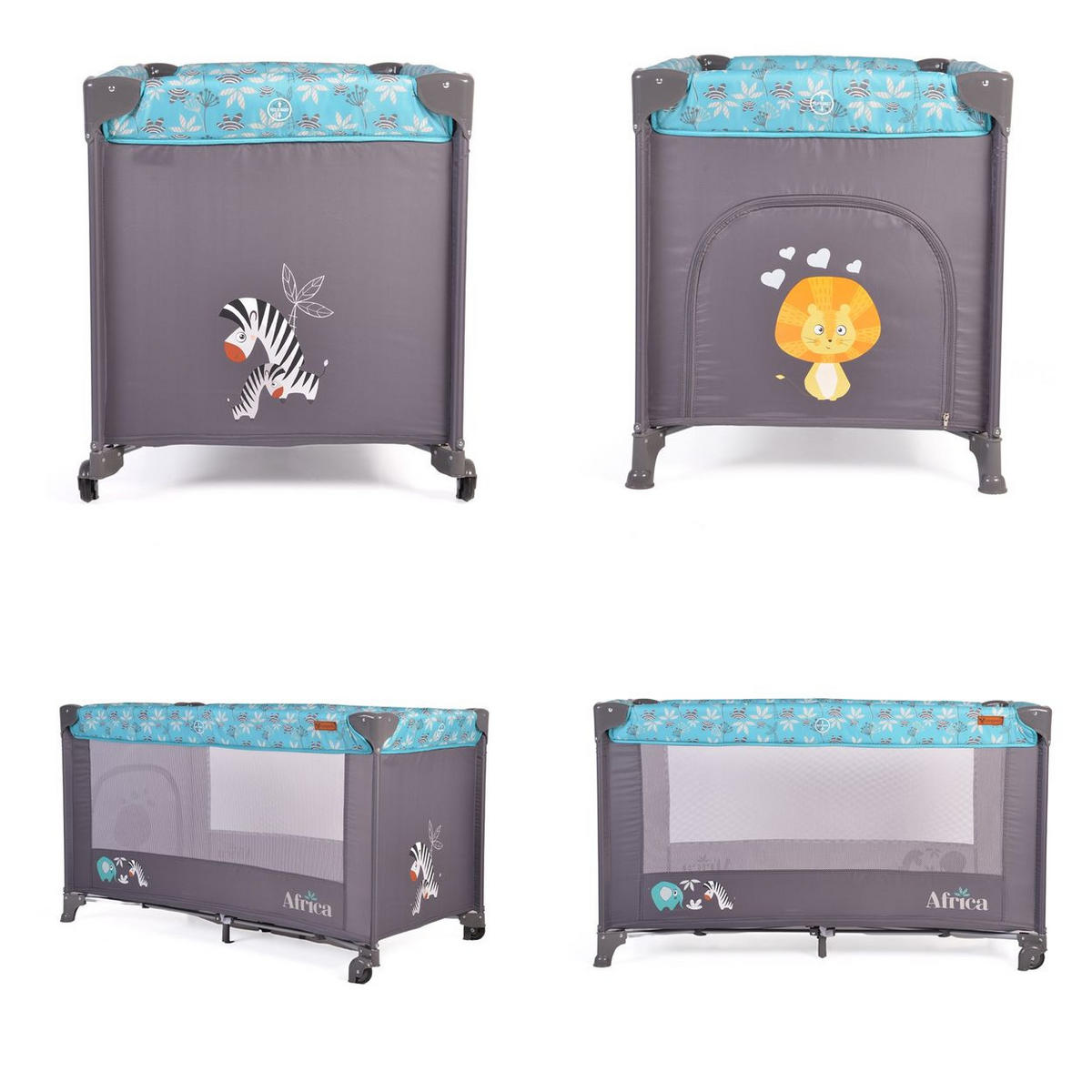 REISEBETT Africa türkis Laufstall Seiteneingang Matratze Sichtfenster Tasche - Türkis, Kunststoff (60/120cm) - Cangaroo