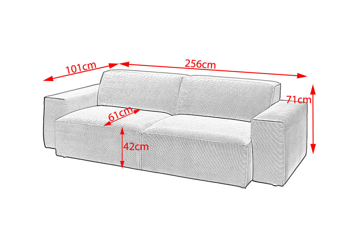 SOFA RANI Smaragdgrün Cord - Smaragdgrün/Schwarz, Kunststoff/Textil (256/71/101cm) - KAWOLA