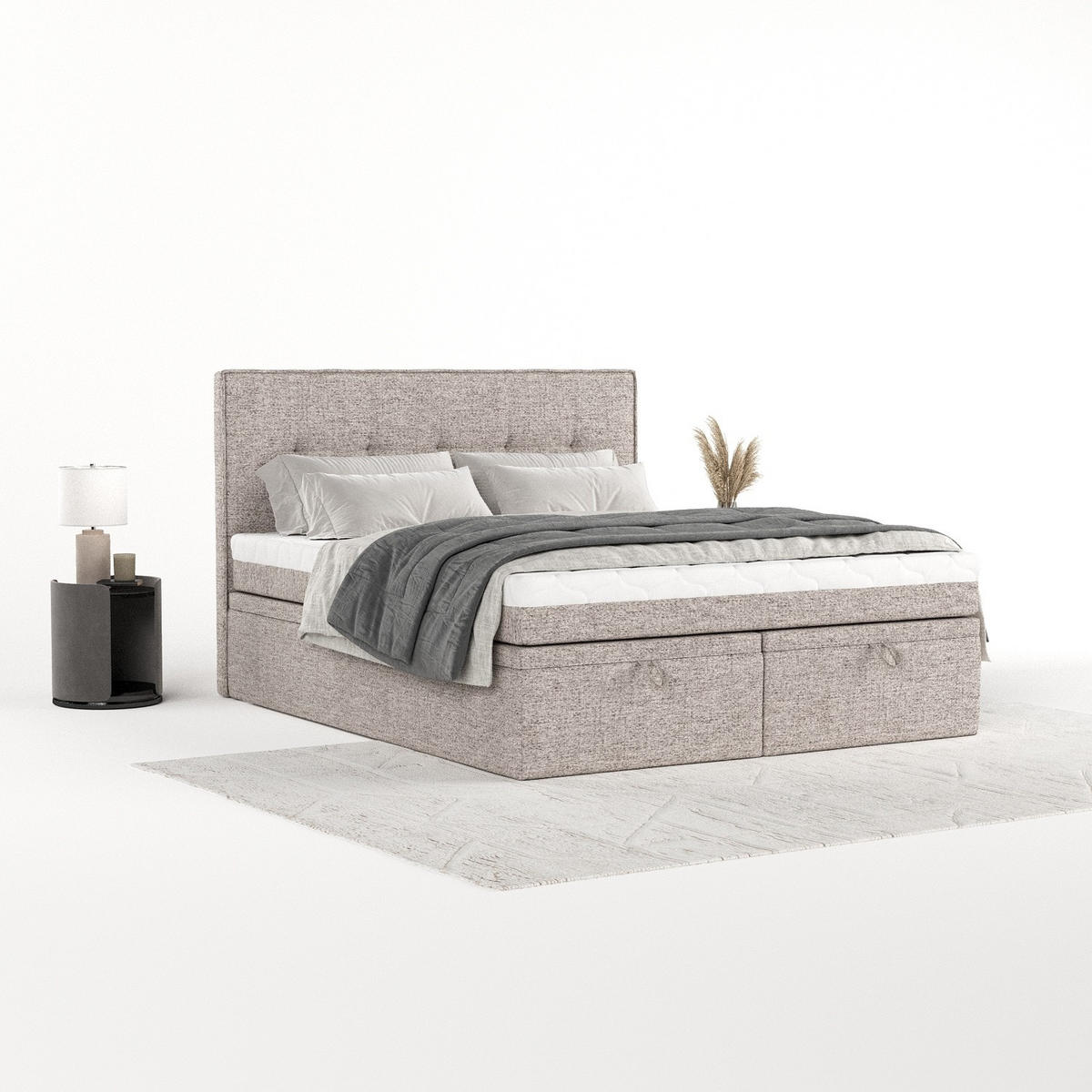 BOXBETT Arivo 180/200 cm Beige im Neve Stoff - Beige/Schwarz, Holz/Holzwerkstoff (180/200cm) - AltaBeds