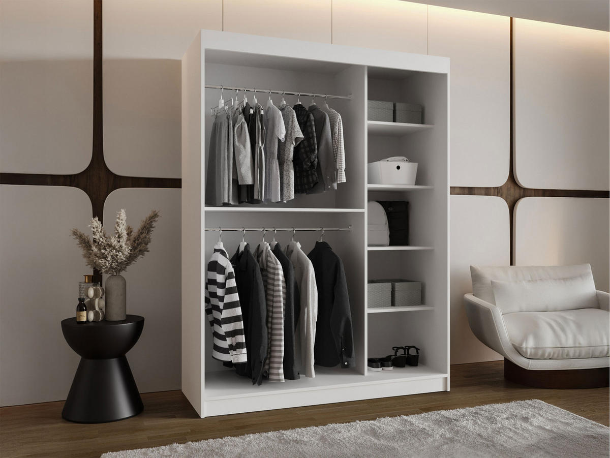 SCHWEBETÜRENSCHRANK Wika 150 cm - Kaschmir/Silberfarben, Holzwerkstoff/Kunststoff (150/200/62cm) - MIRJAN24