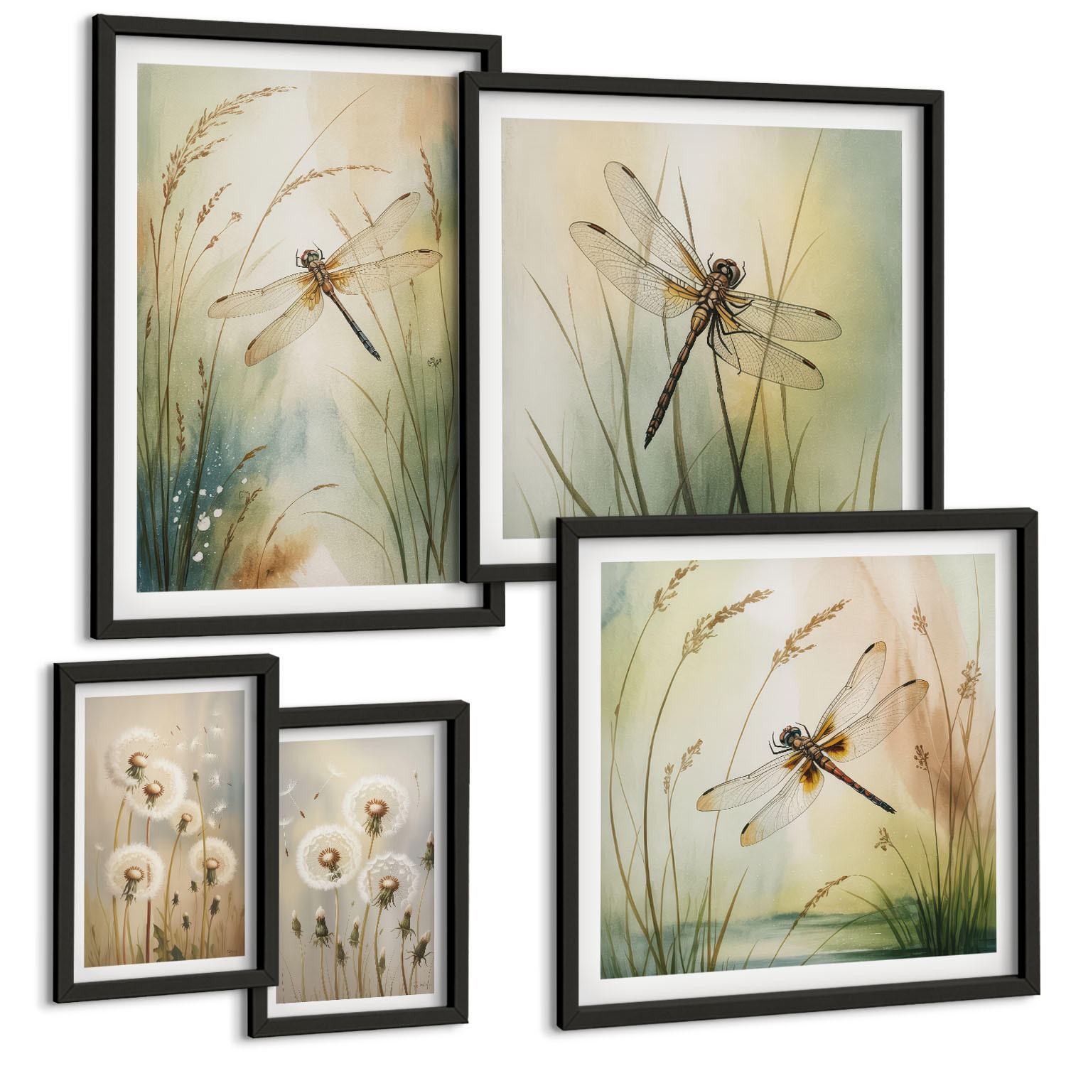 BILDER SET 5er Set - 50x50 cm & 20x30 cm & 40x60 cm Schwarzer Rahmen - Strandbretter, Surfboote, Vögel - Schwarz, Kunststoff (40/60cm) - TULUP