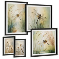 BILDER SET 5er Set - 50x50 cm & 20x30 cm & 40x60 cm Schwarzer Rahmen - Strandbretter, Surfboote, Vögel - Schwarz, Kunststoff (40/60cm) - TULUP