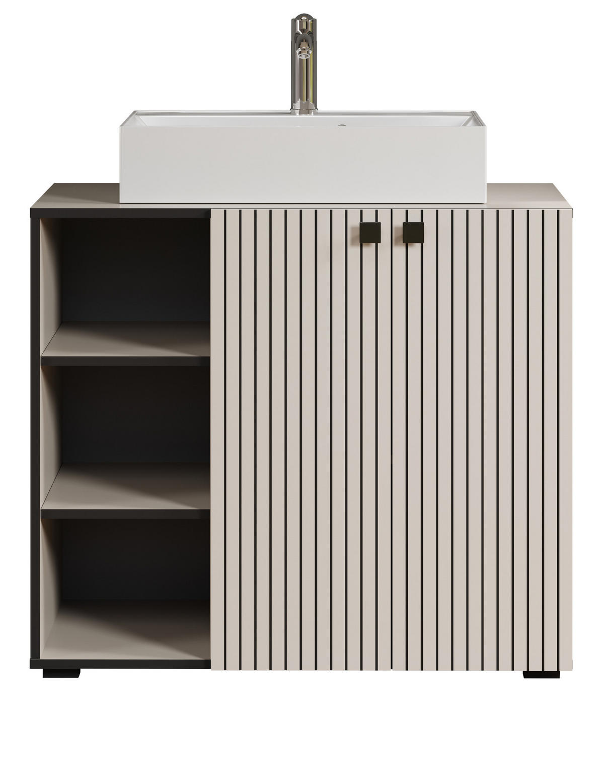 WASCHTISCH Kaschmir, Grau 90 cm, Set inklusive Waschbecken - Kaschmir/Schwarz, Holzwerkstoff/Metall (90/91/53cm) - Top.Furn