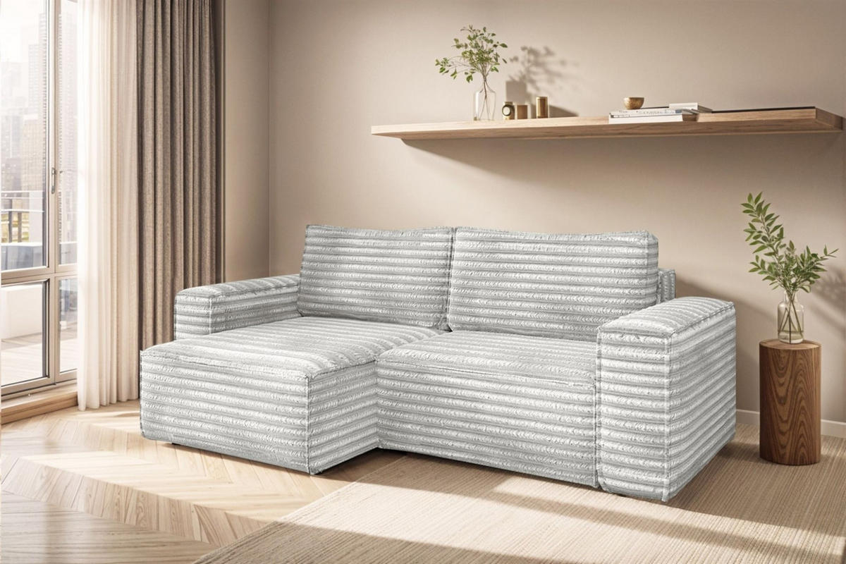 ECKSOFA Schlafsofa Madlen - Hellgrau, Holzwerkstoff/Textil (248/140cm) - Fun Möbel