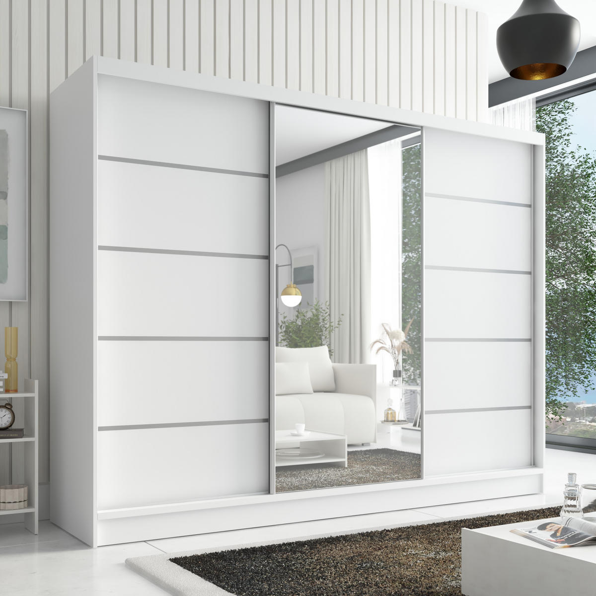 SCHWEBETÜRENSCHRANK 200 cm AURELIA 1 Farbe: Weiß - Weiß, Holzwerkstoff (200/215/60cm) - A&J MöbelLand