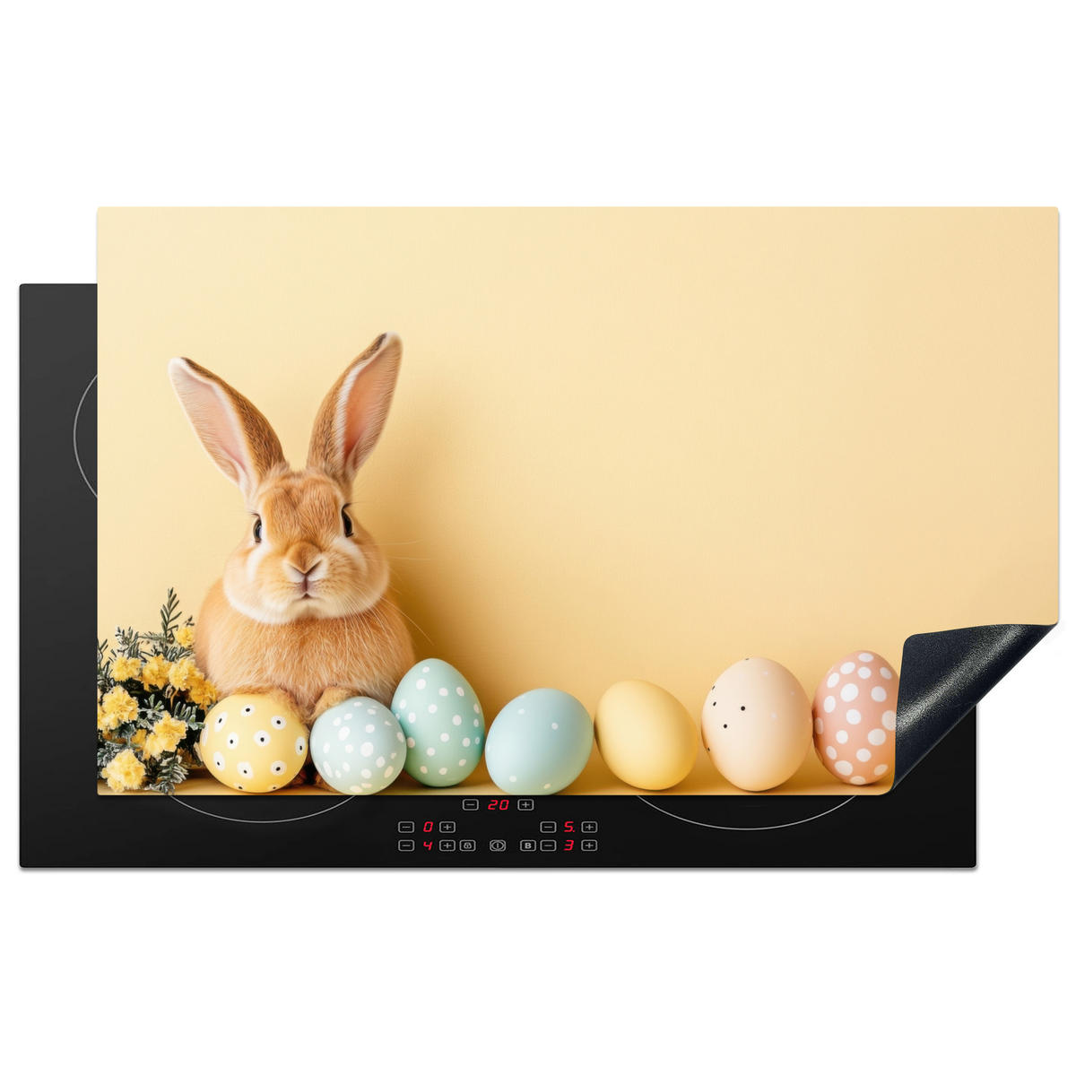 HERDABDECKPLATTE Eier - Kaninchen - Pastellfarbtöne Ceranfeldabdeckung 85x52 cm - Hellgelb, Kunststoff (85/52/0.2cm) - MuchoWow