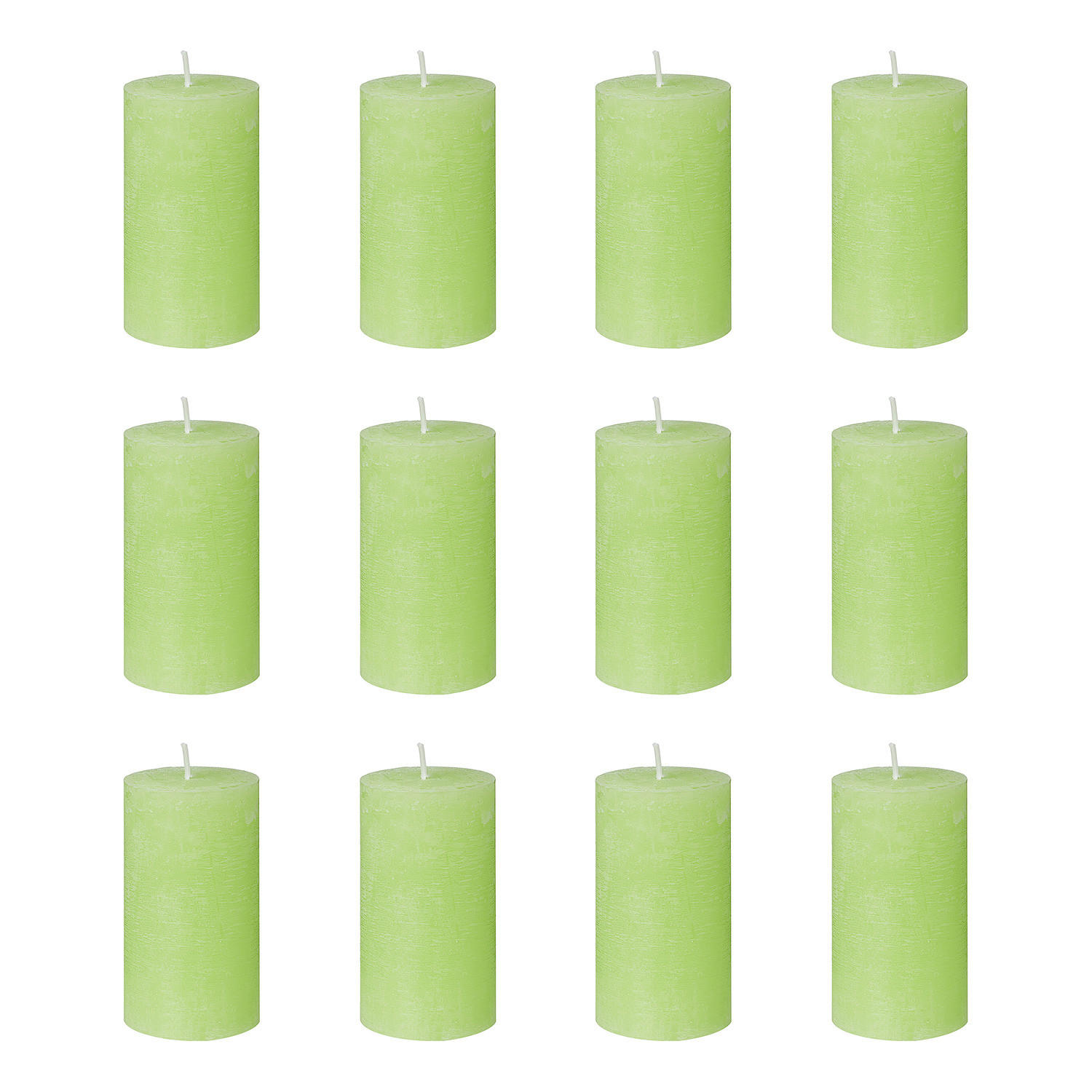 STUMPENKERZE (12er Set) Rustic - Hellgrün, Paraffin (13cm) - Butlers
