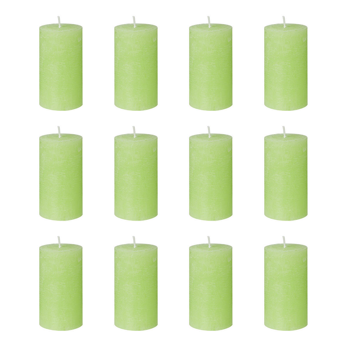 STUMPENKERZE (12er Set) Rustic - Hellgrün, Paraffin (13cm) - Butlers