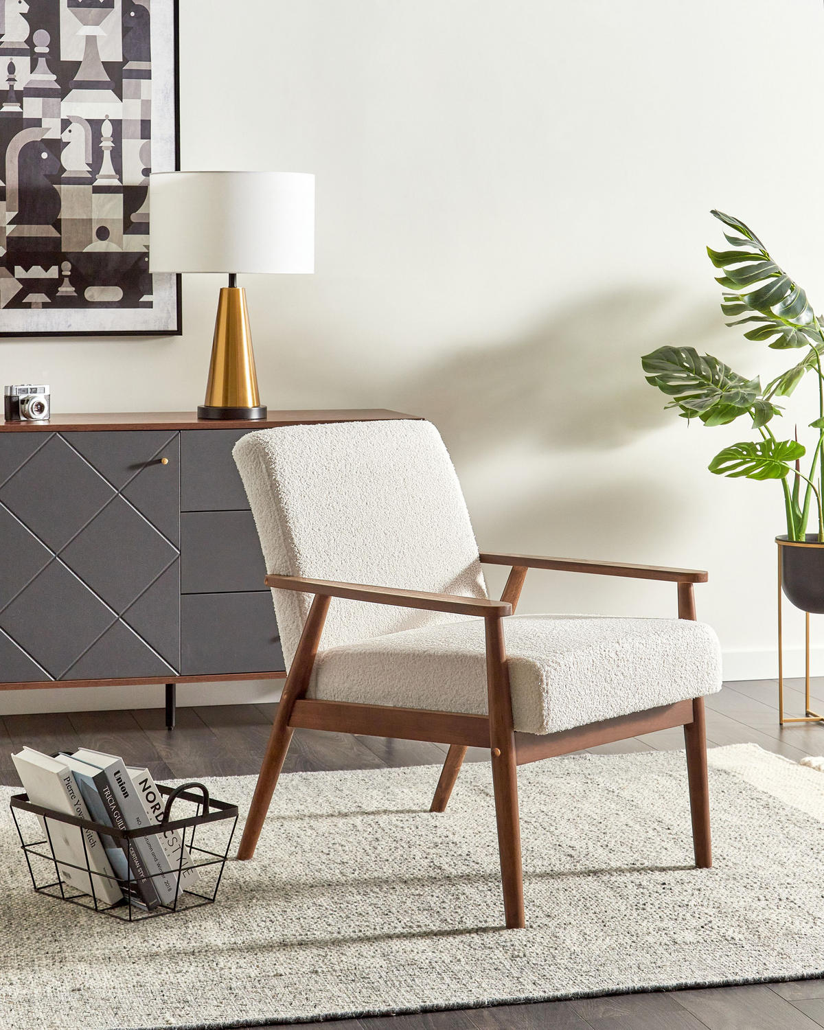 SESSEL Weiß Esrum - Creme/Braun, Textil (62/79/80cm) - Beliani