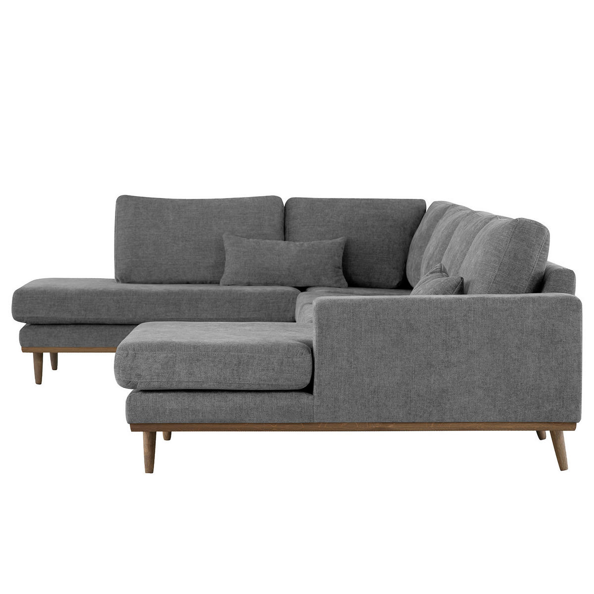 WOHNLANDSCHAFT mit Longchair - Eichefarben/Dunkelgrau, Eichenholz/Holz (371/81/219cm) - home24