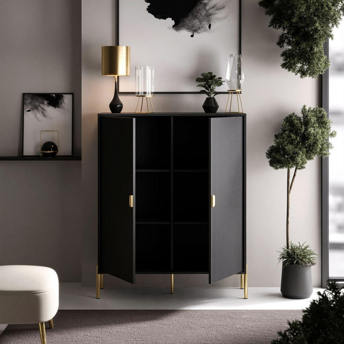 KOMMODE DALIA - Goldfarben/Schwarz, Holzwerkstoff (104/127/40cm) - Lookway