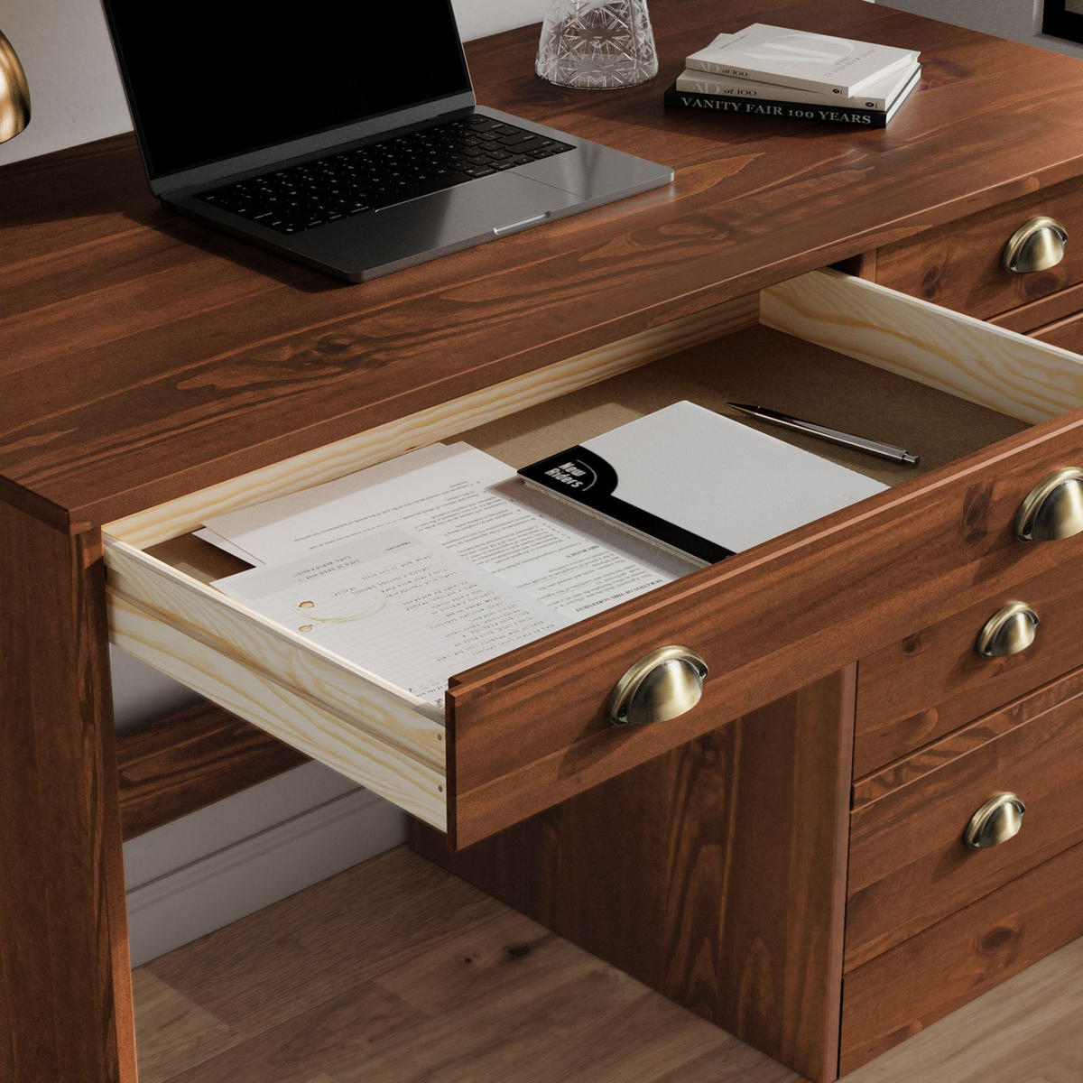 SCHREIBTISCH LANA - Kastanienfarben, Holz (54/114/76cm) - IDIMEX