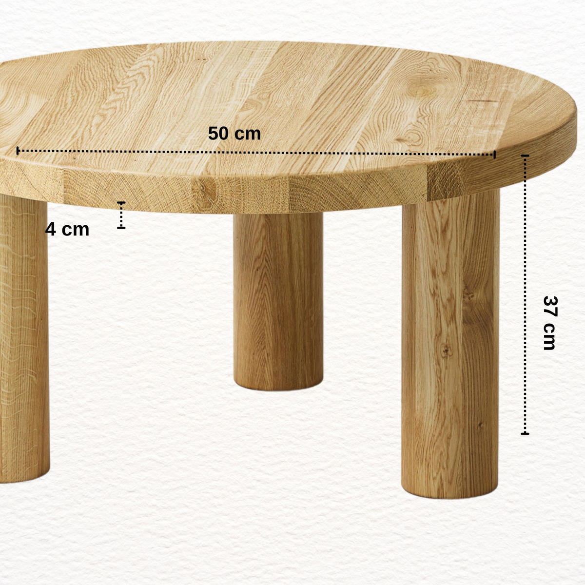 COUCHTISCH Eichenholz vollmassiv rund Naturbelassenen 50/50/37 - Naturfarben, Holz (50/50/37cm)