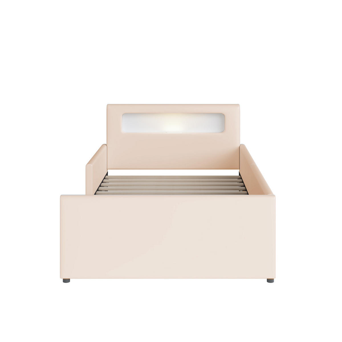 KINDERBETT 90/200 cm Beige aus Kunstleder mit Nachtlicht, USB-Anschluss und Schubladen - Beige, Textil (90/200cm) - OKMYHOME