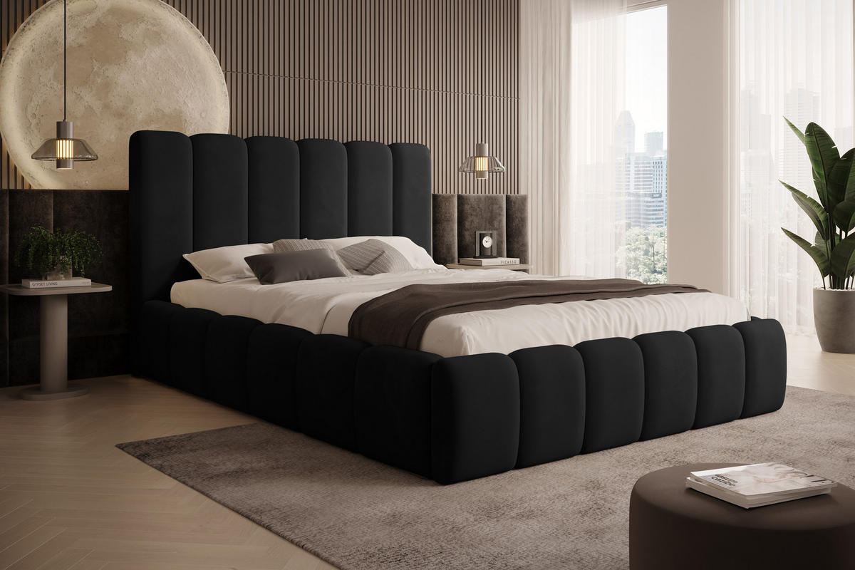 POLSTERBETT Vilo 180x200 mit Bettkasten und Stabilem Metallgestell - Schwarz, Textil (180/200cm) - Storez24