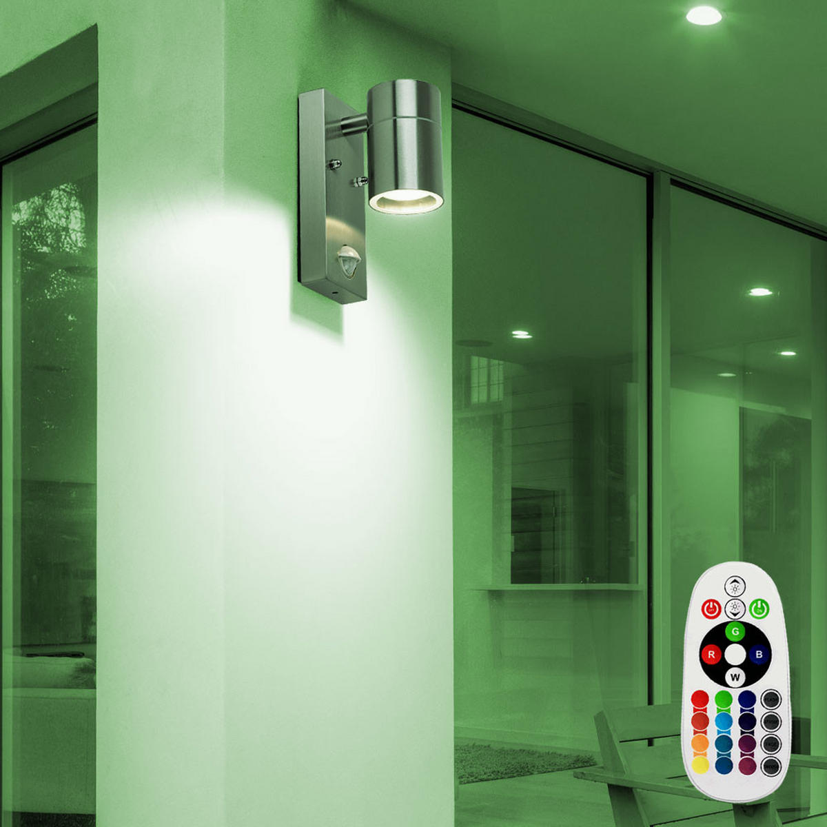 LED AUSSEN-WANDLEUCHTE Silber mit Bewegungsmelder - Silberfarben, Glas (6.7/16.3/11cm)