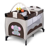 BABYBETT 3 in 1 klappbares Reisebett Wickeltisch Braun - Braun, Metall - COSTWAY