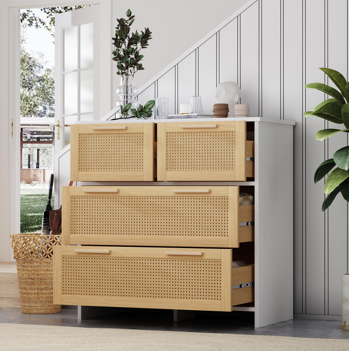 KOMMODE 80/80/38 cm Natur/Weiß aus MDF mit 4 Schubladen - Weiß, Holzwerkstoff (80/38/80cm) - OKMYHOME
