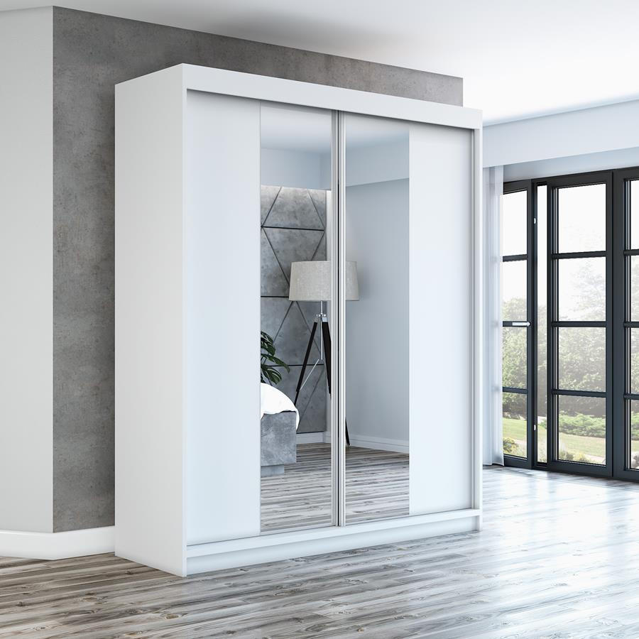 SCHWEBETÜRENSCHRANK 180 CM NEO Farbe: Weiß / weiß / weiß - Weiß, Holzwerkstoff (180/215/59.5cm) - A&J MöbelLand