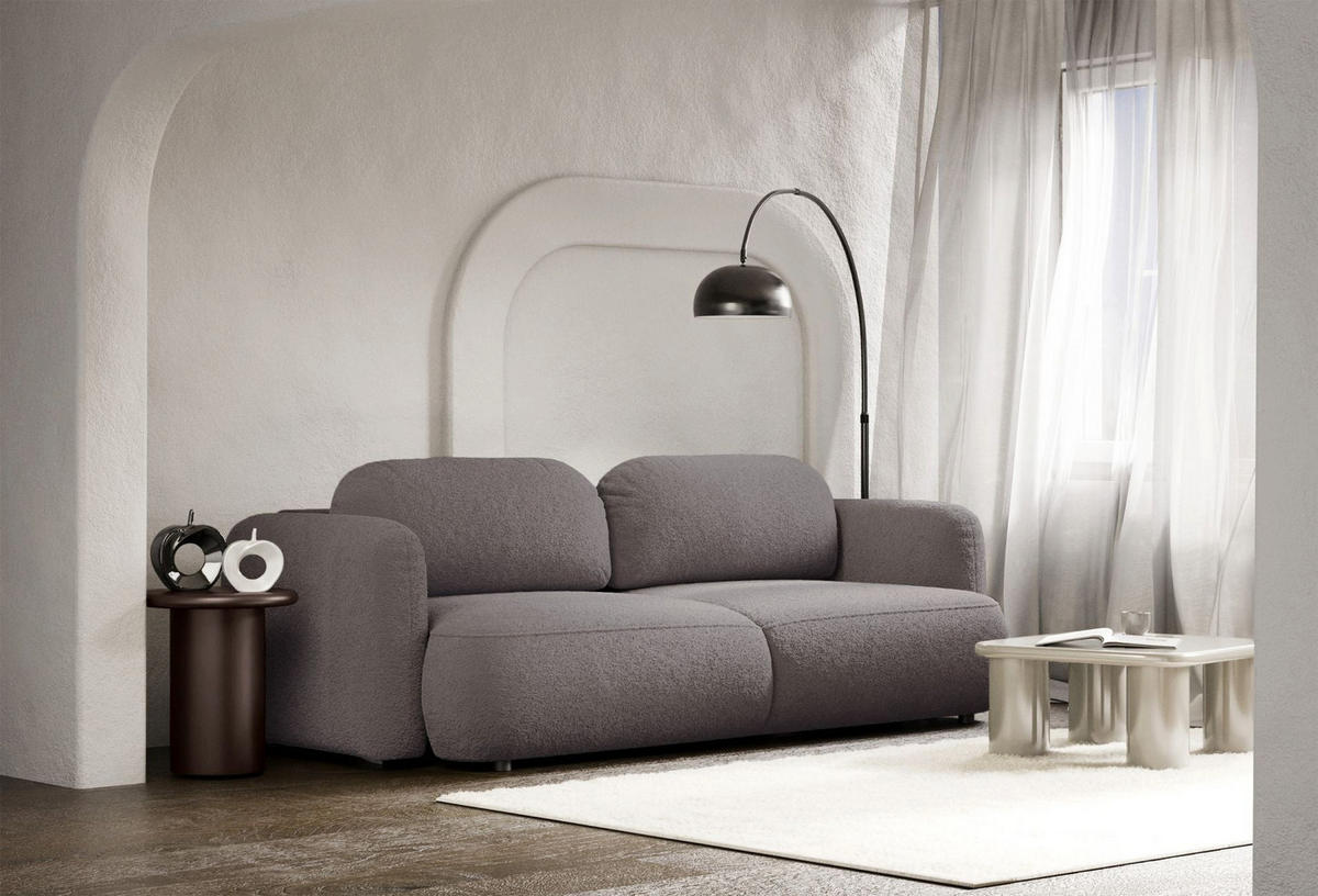 3-SITZER SCHLAFSOFA Tvoya Taupe Bouclé - Graubraun/Schwarz, Kunststoff/Textil (253/82/110cm) - Selsey